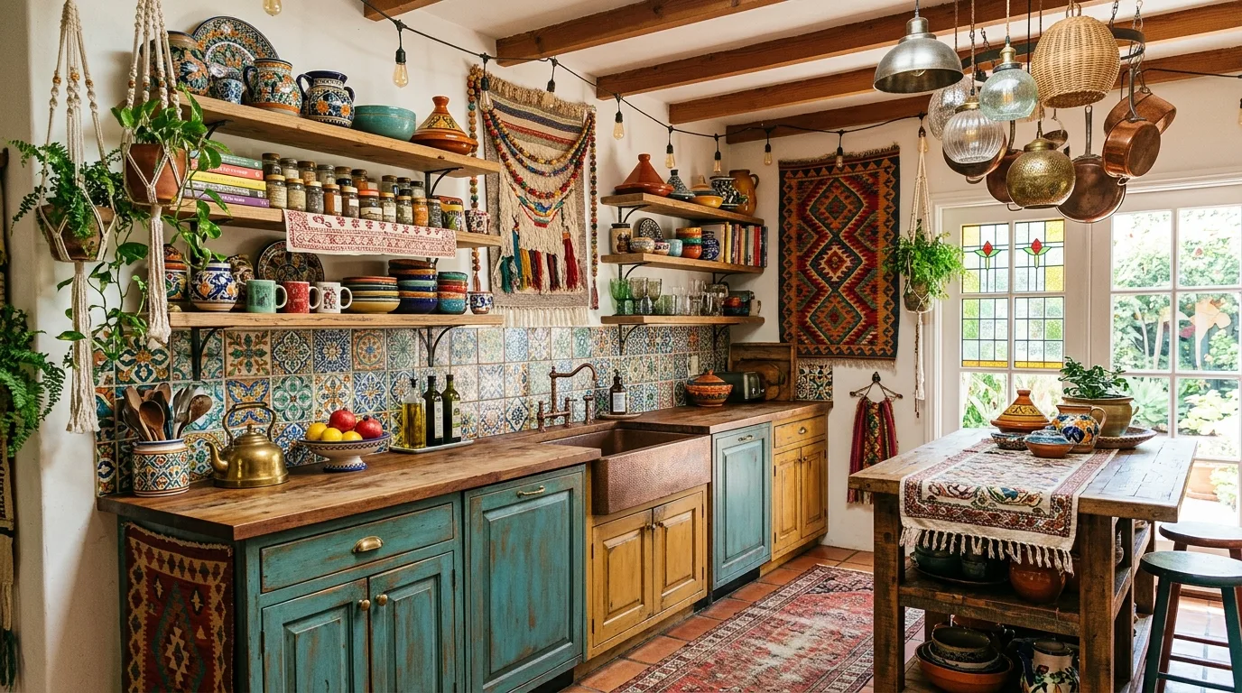A unique unusual galley kitchen with fluted cabinets and arched pantry door, no people