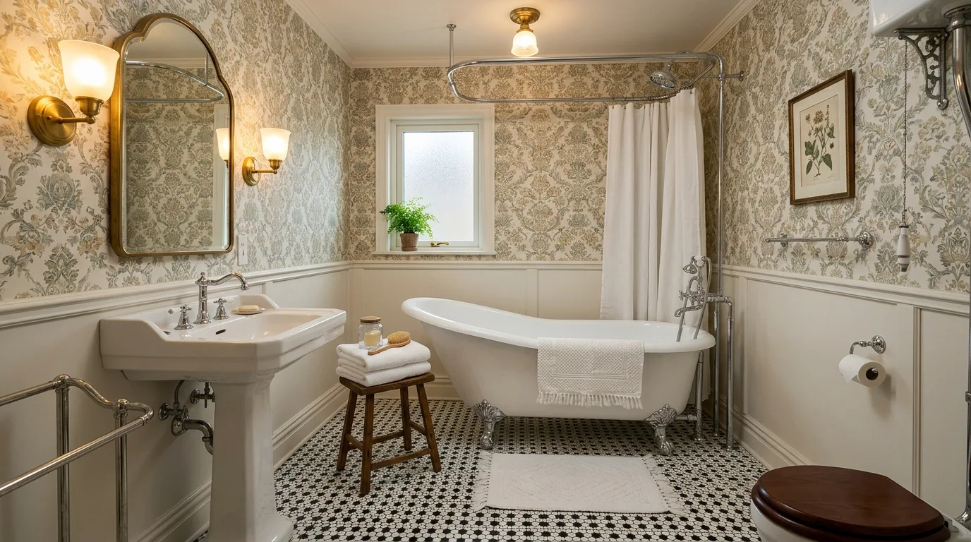 A guest bathroom with glossy black floor and pale blue walls, no people