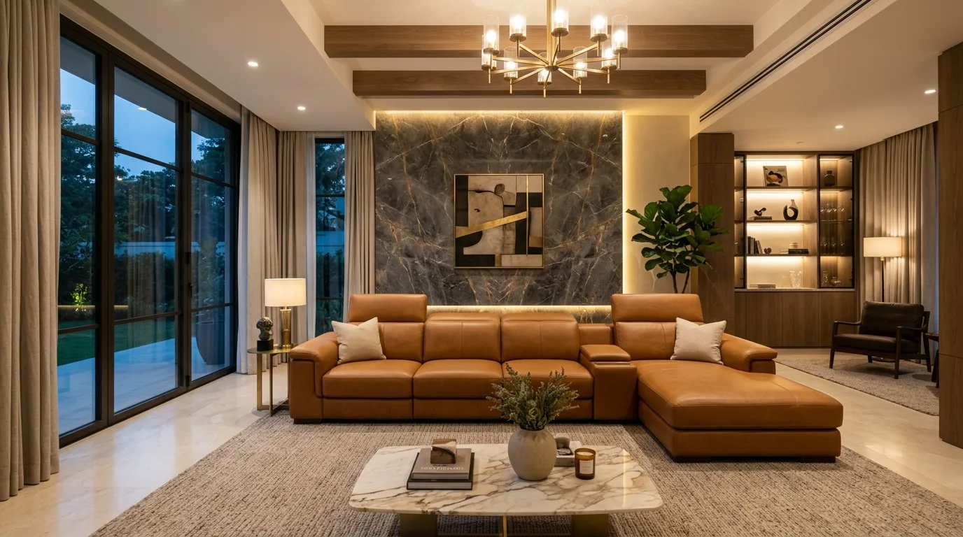 An adaptable modular corner sofa that creates guest sleep surface, no people