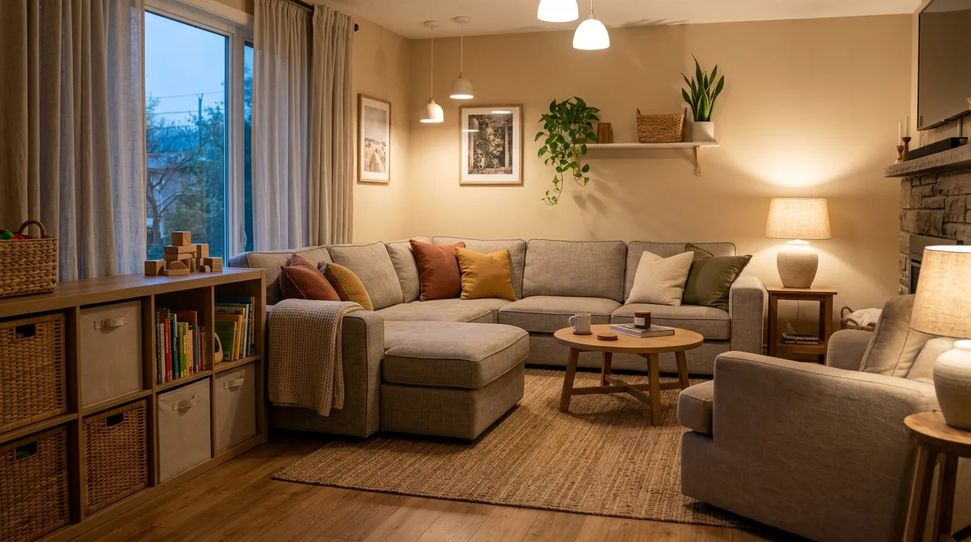 An adaptable modular sofa in sunroom for reading and entertaining, no people