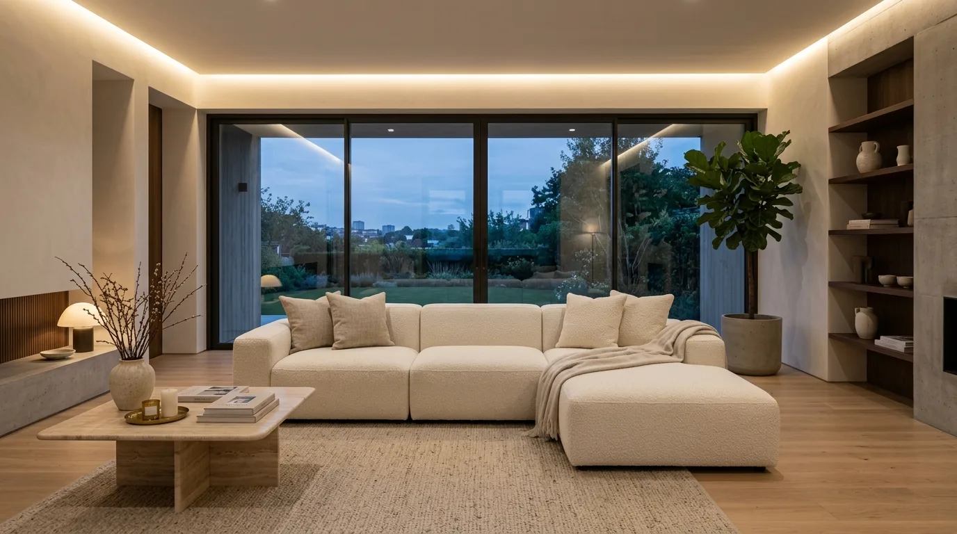 An adaptable modular sofa with seamless monochrome look, no people