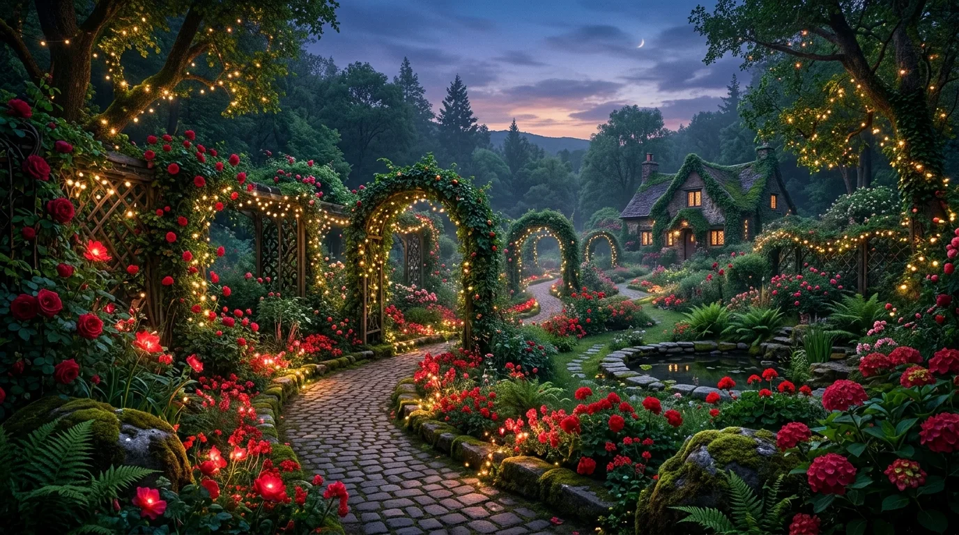 A high contrast flower garden combining vivid red blooms with crisp white flowers in a neat layered bed under bright sunlight, no people