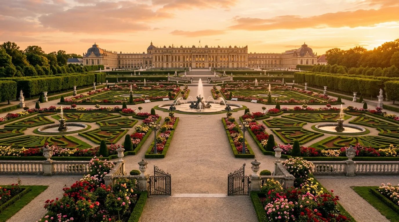 A large garden with naturalistic drifts of flowers flowing through the landscape in bright summer light, no people