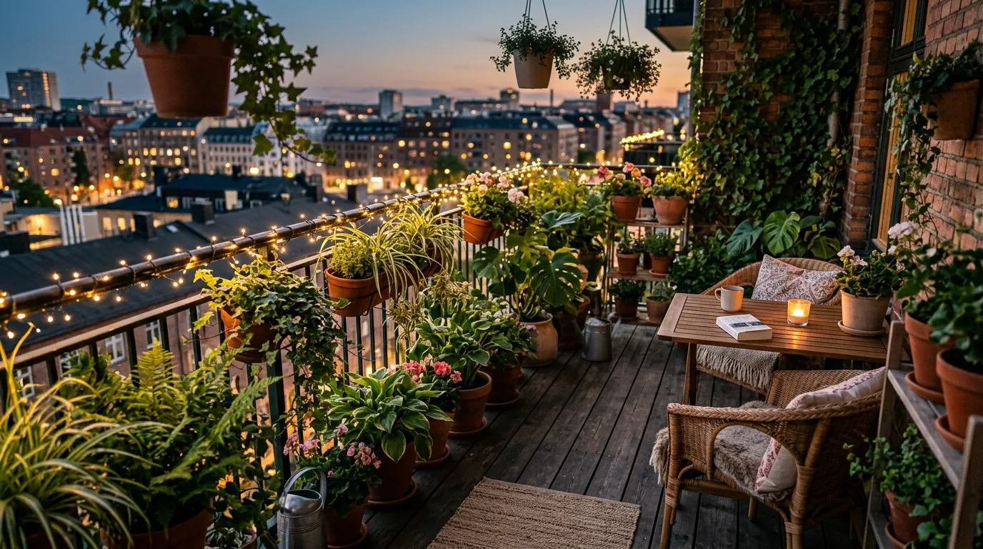 A compact trellis with climbing plants in a narrow home garden, no people