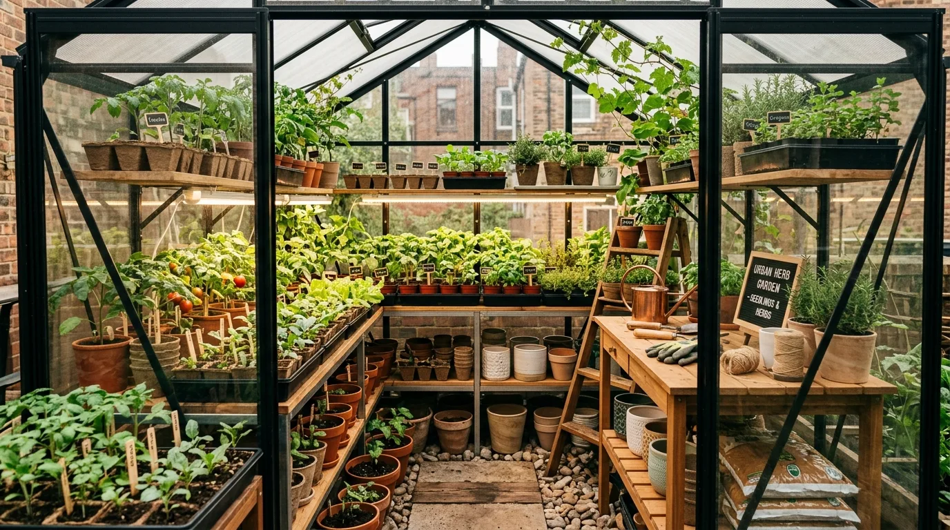 A small home container garden mixing vegetables and flowers in daylight, no people
