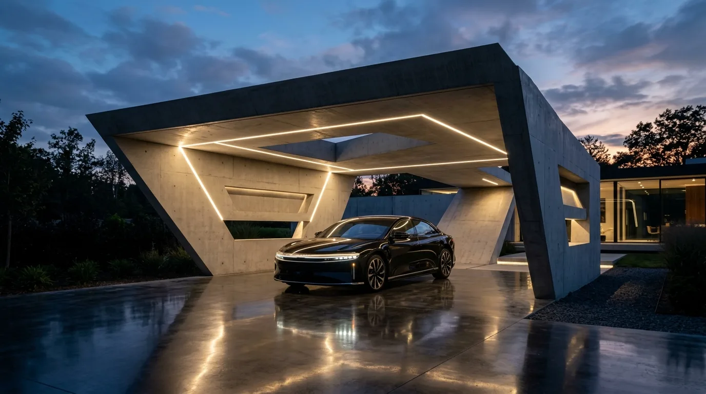 A front carport with stylish side screening in a modern exterior setting, no people