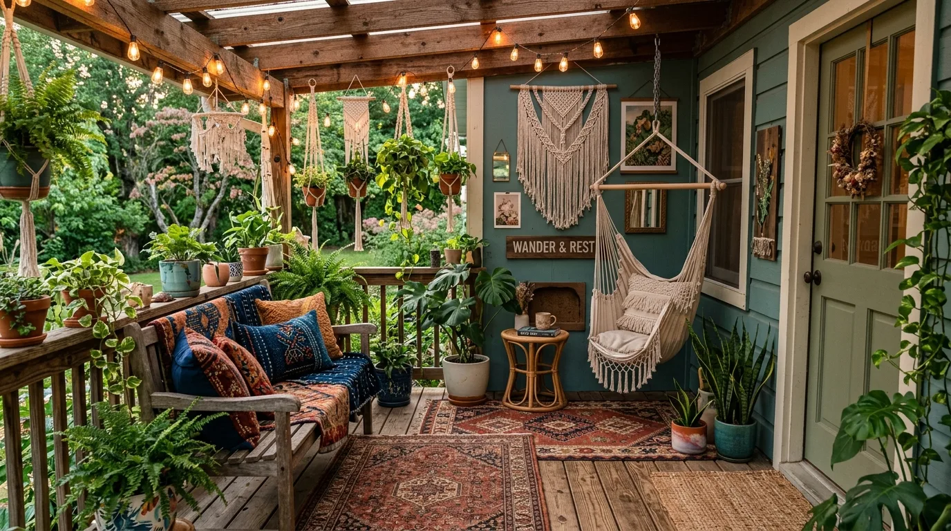 A charming front porch with a bench or swing adding hospitality, no people