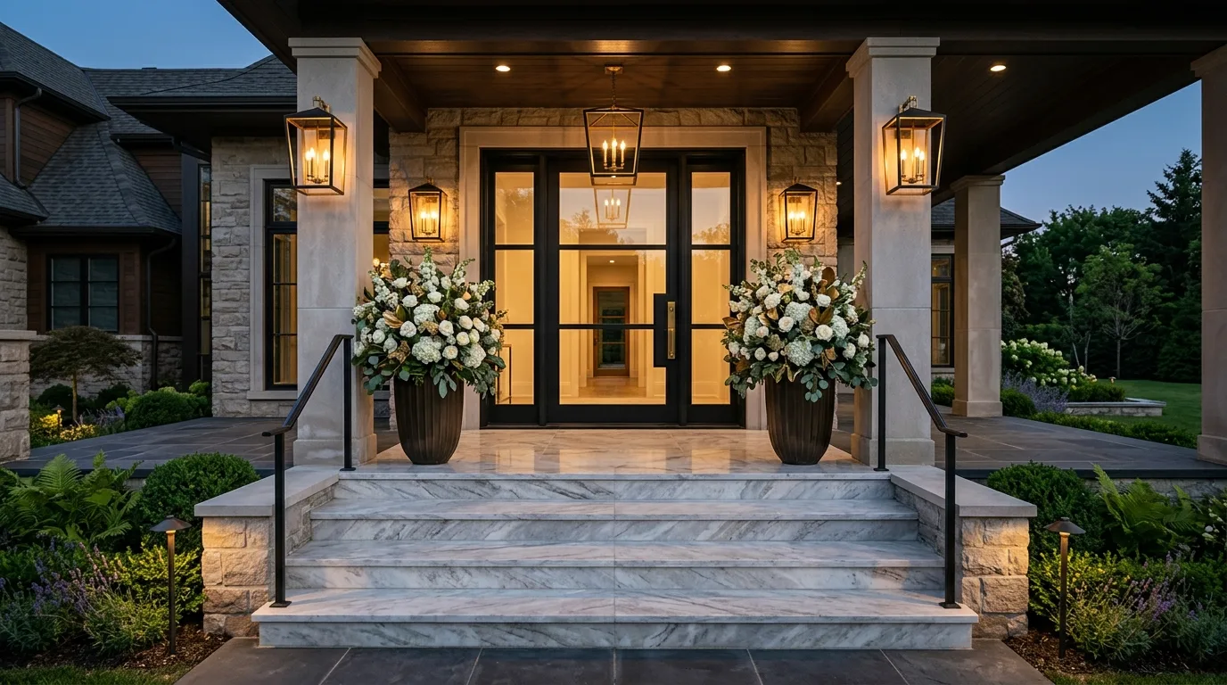 A refreshed front porch with tidy railing and trim in daylight, no people
