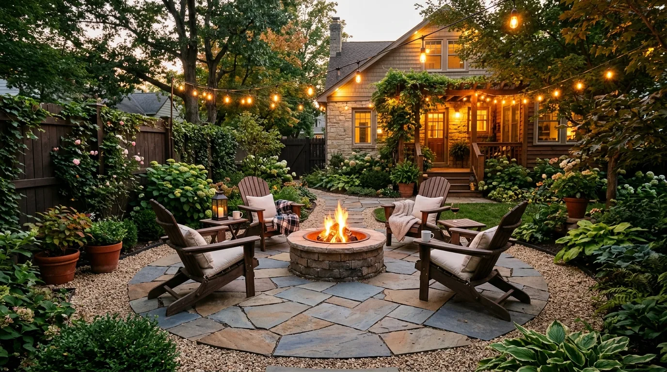 A paver patio with crisp edging and structured borders, no people