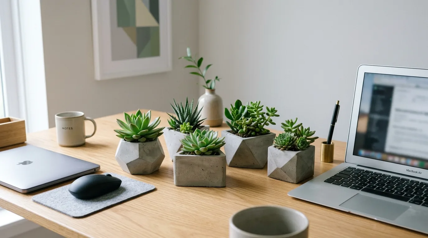 A compact balcony tray with small flower pots for herbs, no people