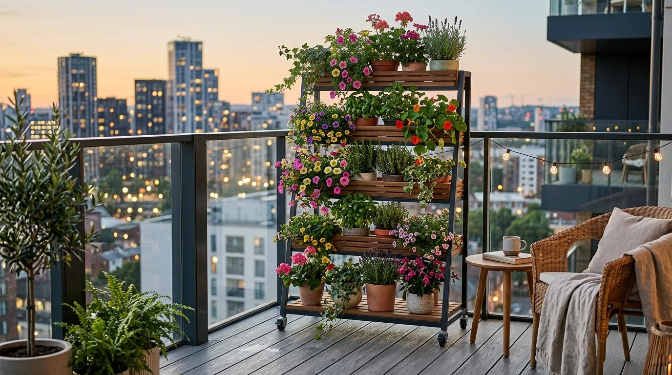 A rustic creative flower pot garden mixing zinc clay and wicker, no people