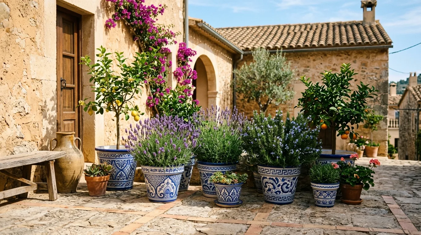 Pedestal flower pot designs lifting blooms into view, no people