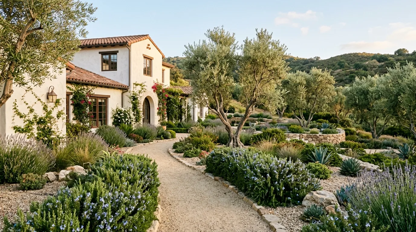 A breezy California hillside landscape with layered native plants, no people