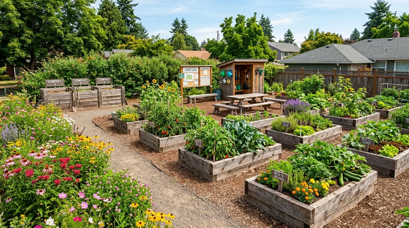 A sustainable landscape with recycled material edging and planting, no people