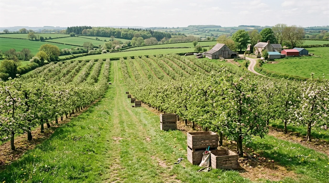 A charming farm gate and lane entrance with lanterns and planting, no people