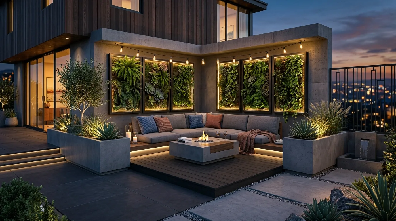 A well balanced corner landscape designed to maximize every inch, no people