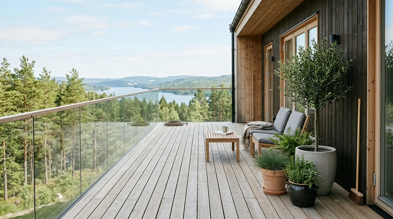A minimalist Scandinavian side yard landscape, no people