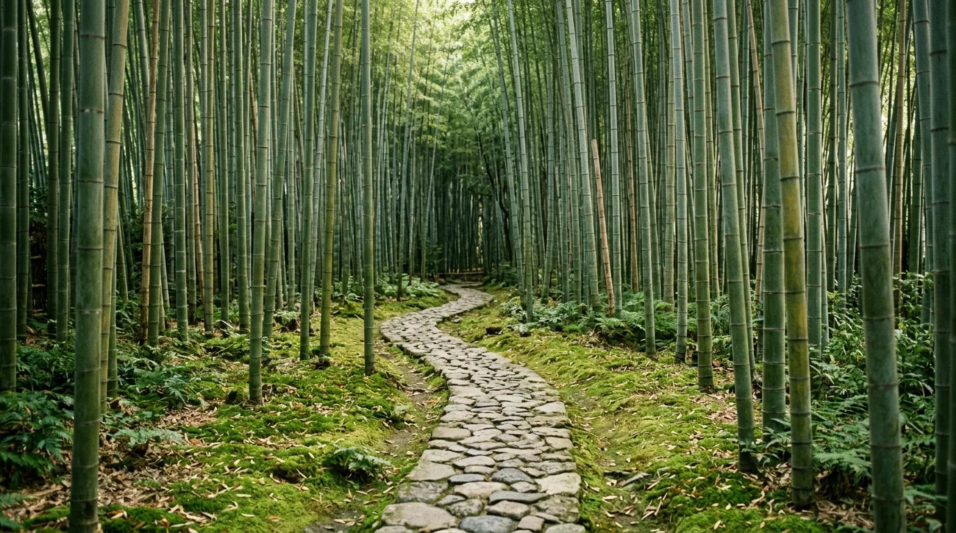 A tranquil zen shade landscape with moss and stones, no people