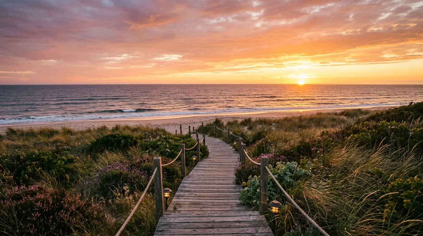 A breezy coastal landscape defined by lightness and ease, no people