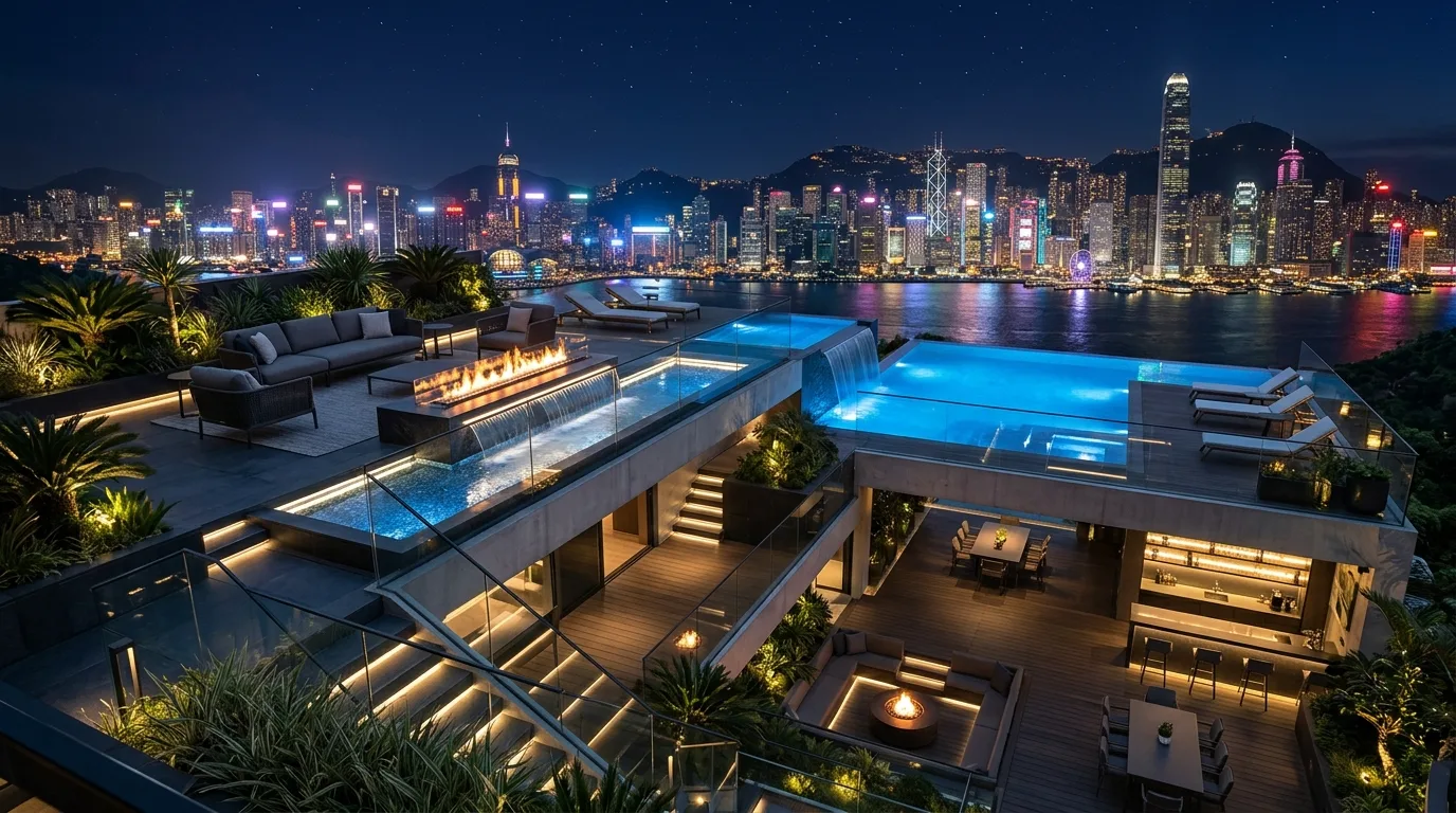 An opulent luxury landscape with refined estate style detailing, no people