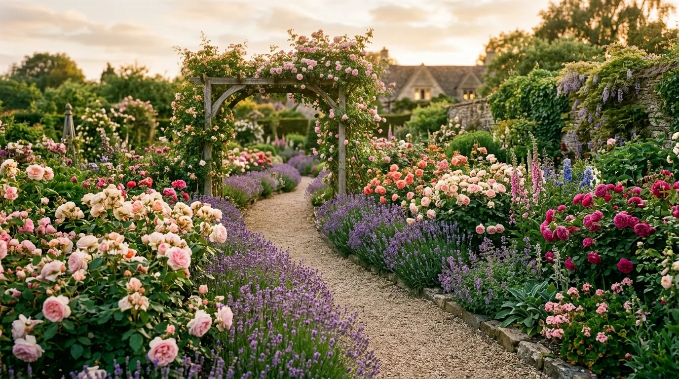A graceful curved landscape around a driveway turn, no people