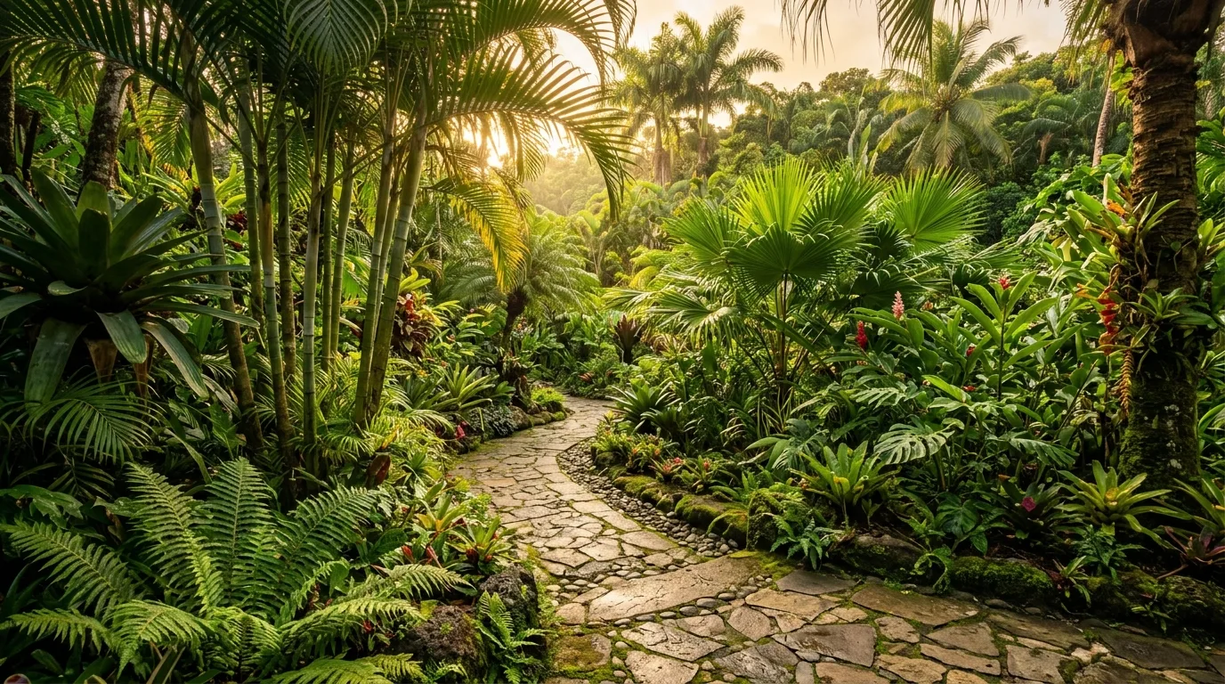 A curved landscape around a pool with resort style softness, no people