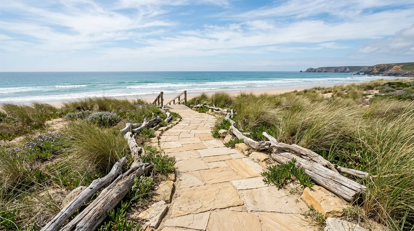 A stylish side yard paving landscape design, no people