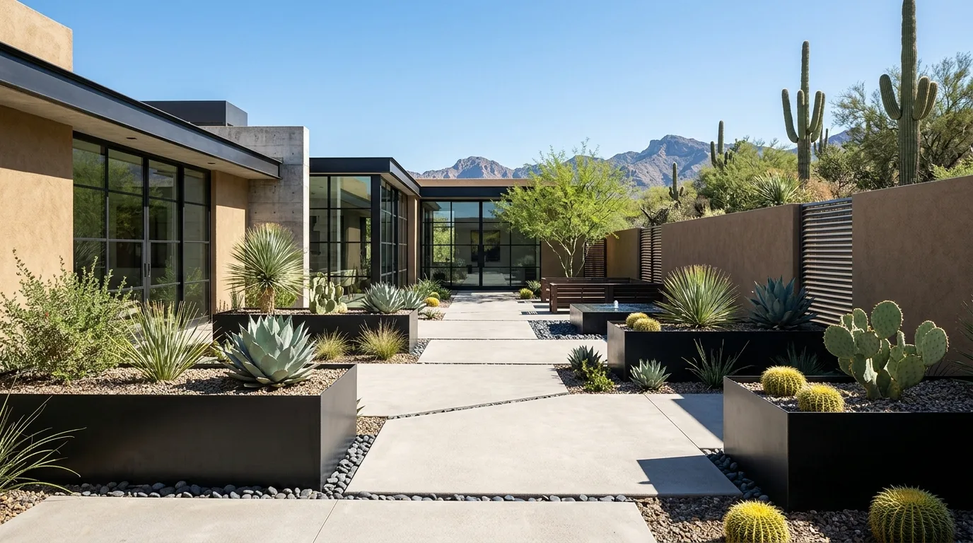 An Arizona landscape with repeated succulent massing, no people