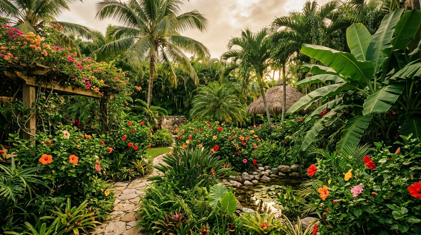 An inspiring backyard garden designed around outdoor entertaining, layered planting, and inviting seating, no people