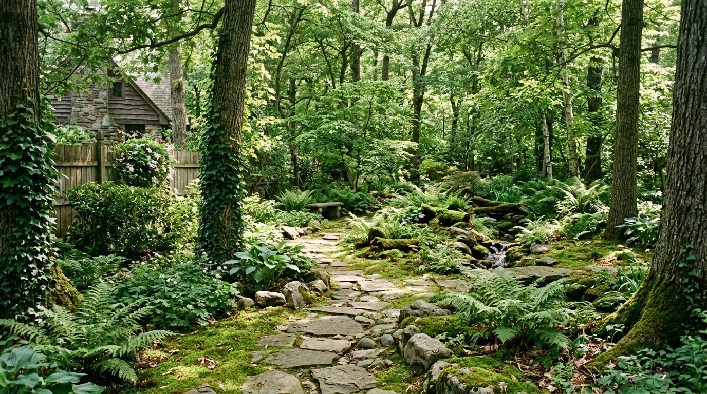An inspiring patio garden with rich seasonal flowers, layered greenery, and a welcoming backyard setting, no people