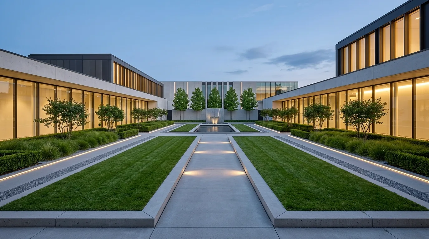 A rectangle rooftop landscape arranged like a living grid, no people