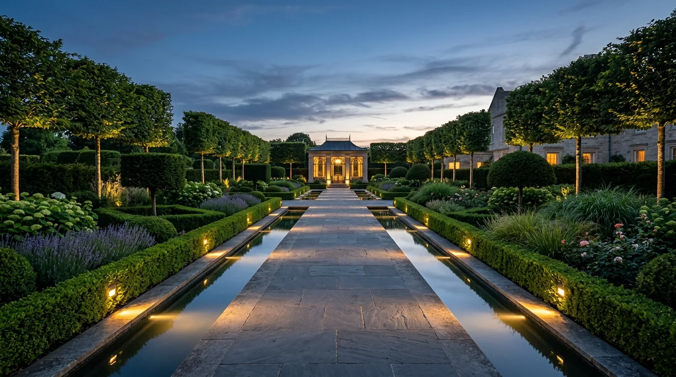 A balanced rectangle landscape with harmony and symmetrical beauty, no people