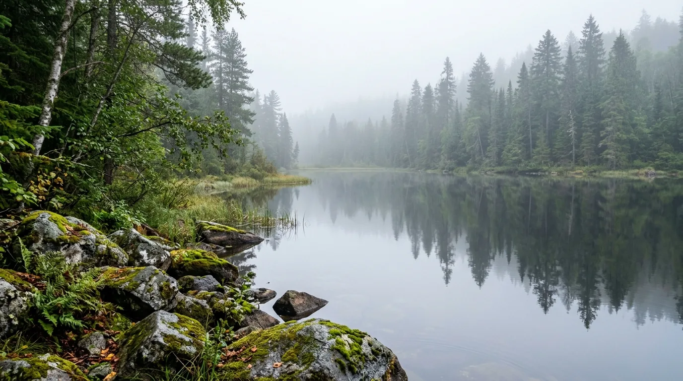 A serene lakeside dining patio landscape with open views, no people