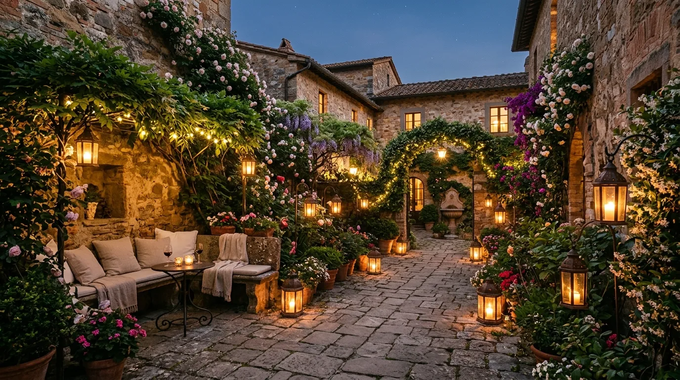 A private courtyard landscape designed as an outdoor room, no people