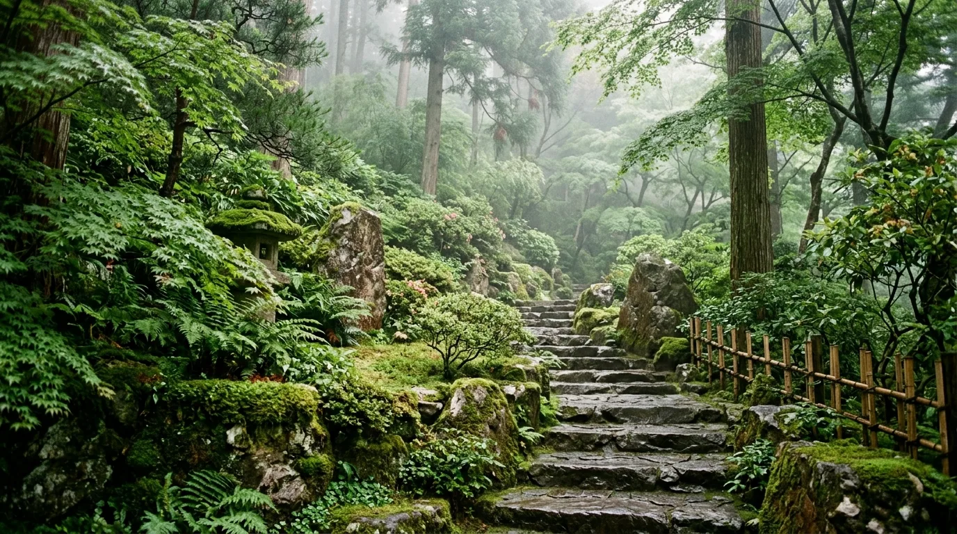 A tranquil Japanese dry garden landscape with rock and shadow, no people