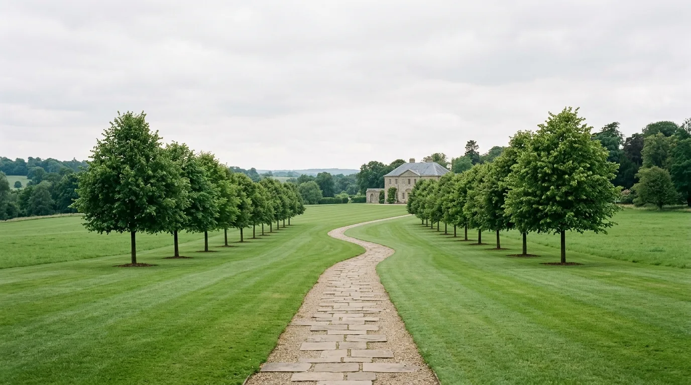 A timeless classic landscape with white fence and dependable planting, no people
