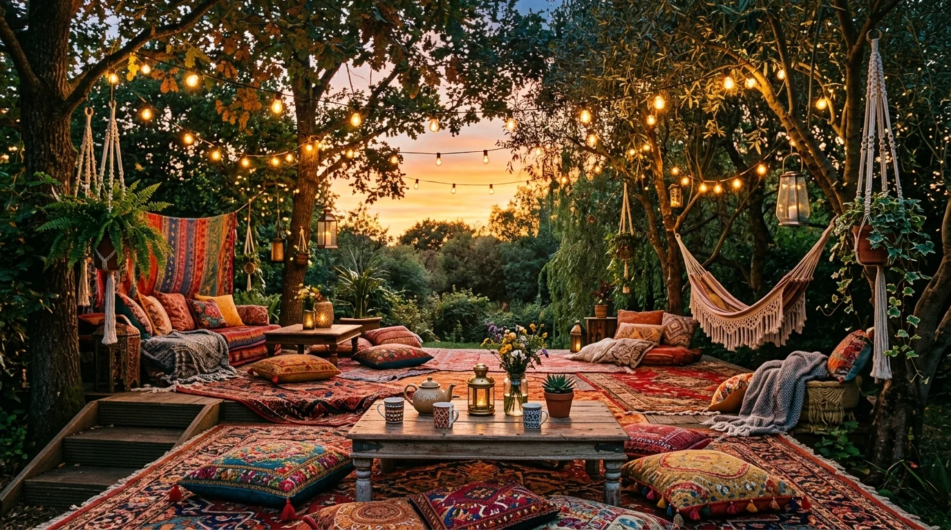 A shaded poolside seating cluster with lounge chairs, side table, and tropical planting nearby, no people