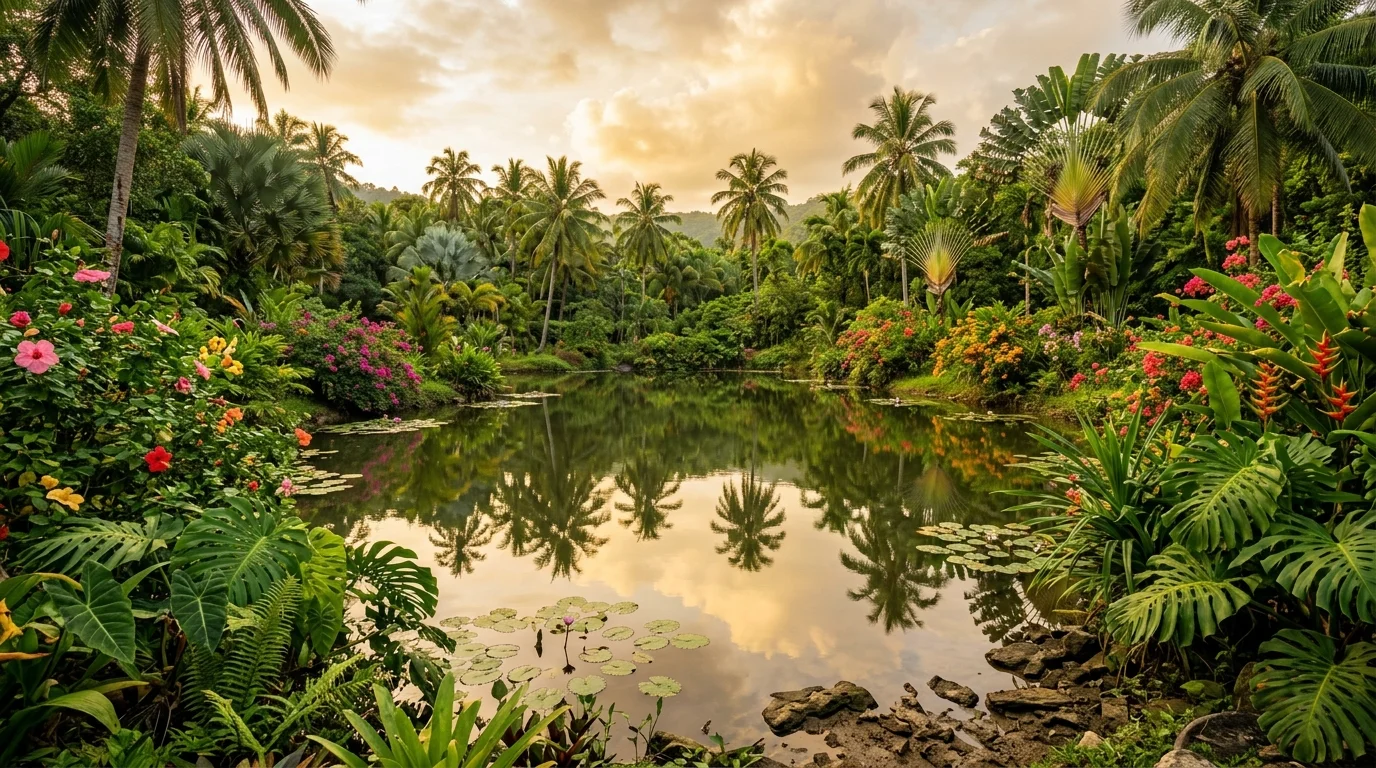 A modern pond with dark reflective water, crisp paving, and minimal planting in a sleek landscape, no people