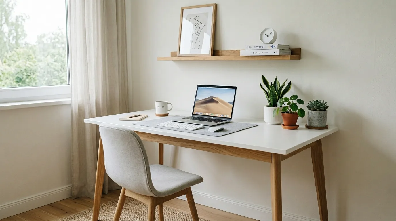 A DIY computer desk with a pegboard wall holding tools and office supplies above the workspace, no people