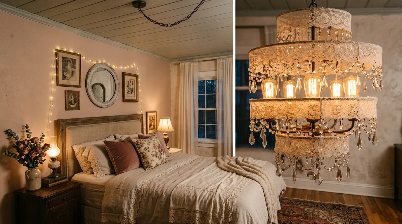A repurposed vintage frame DIY chandelier with refreshed finish hanging in an elegant room, no people