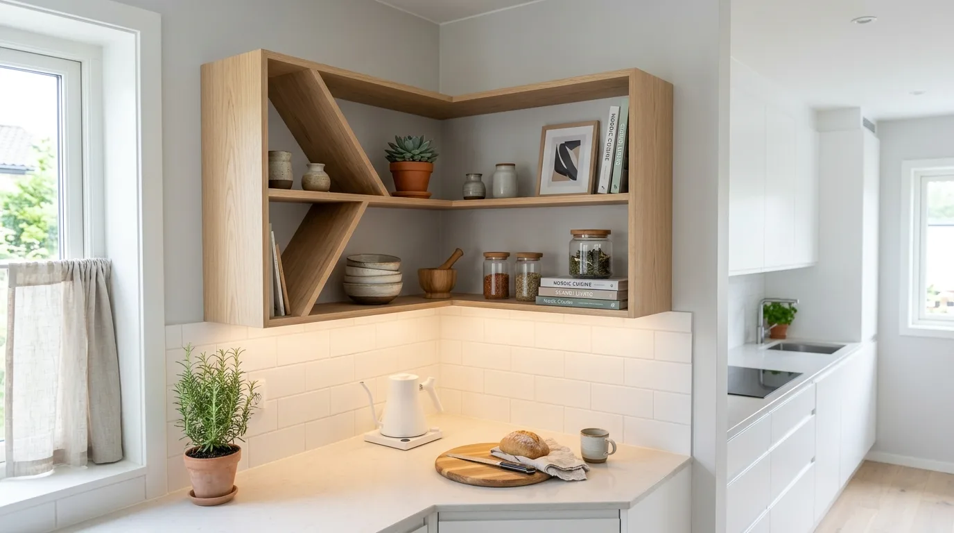 A tall narrow DIY bathroom corner cabinet with linen storage above and drawers below, no people
