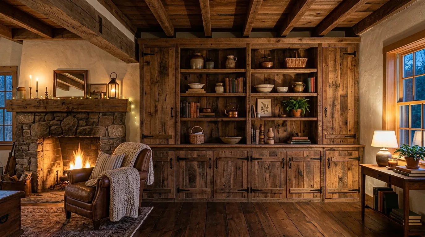 A kitchen DIY floor to ceiling pantry cabinet wall with appliance garage sections and organized storage, no people
