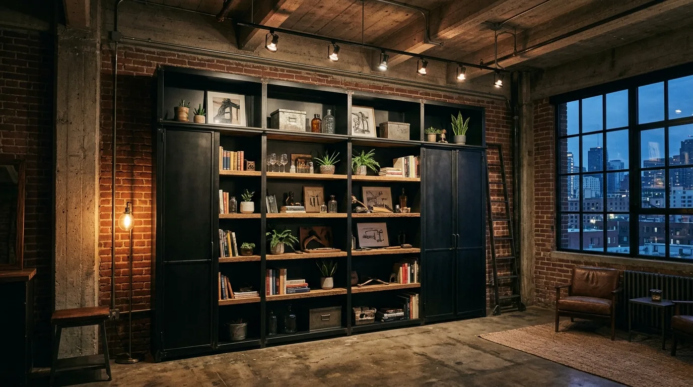 A DIY laundry room floor to ceiling cabinet run with a broom closet and overhead storage sections, no people