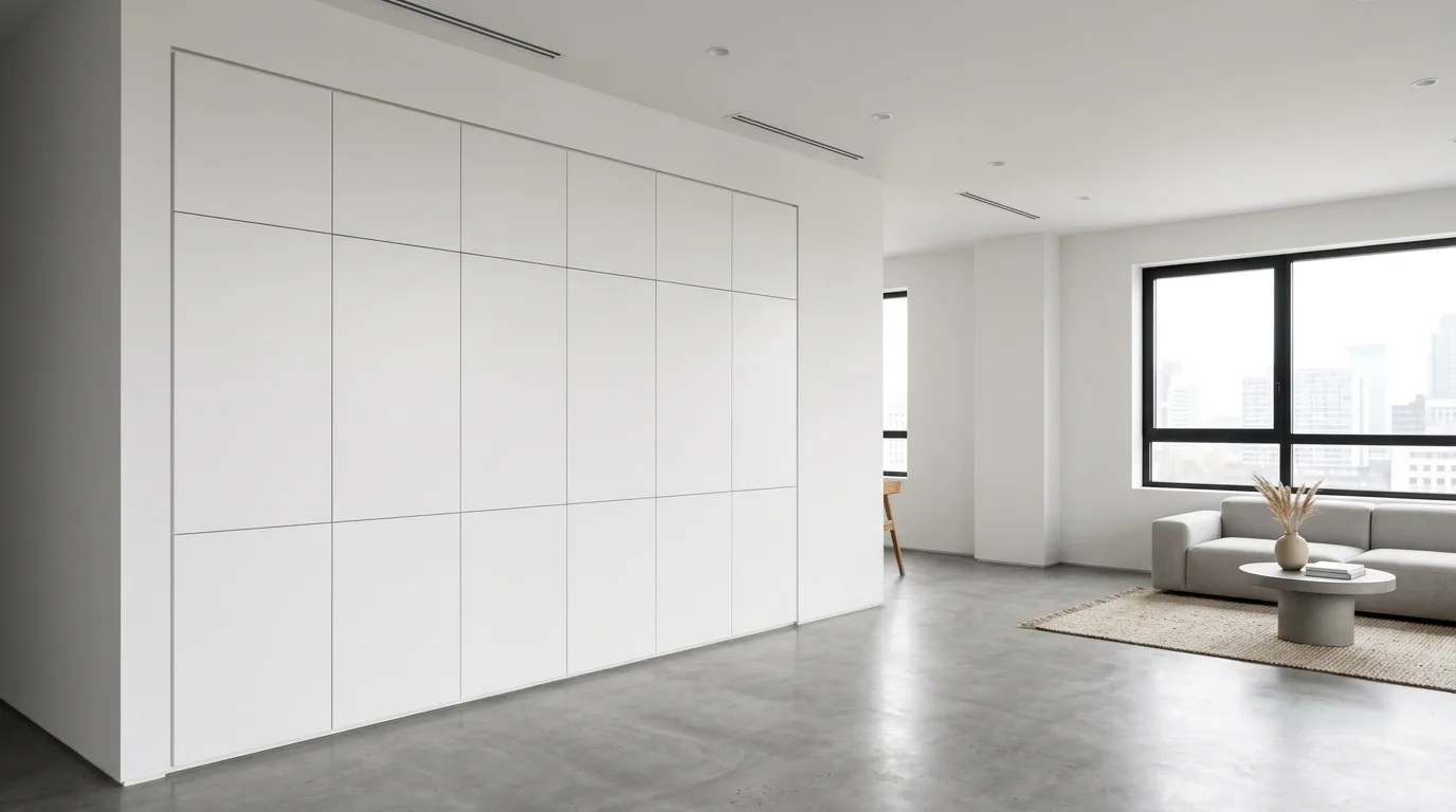 A DIY built in cabinet wall in a breakfast nook with top display shelves and lower storage, no people