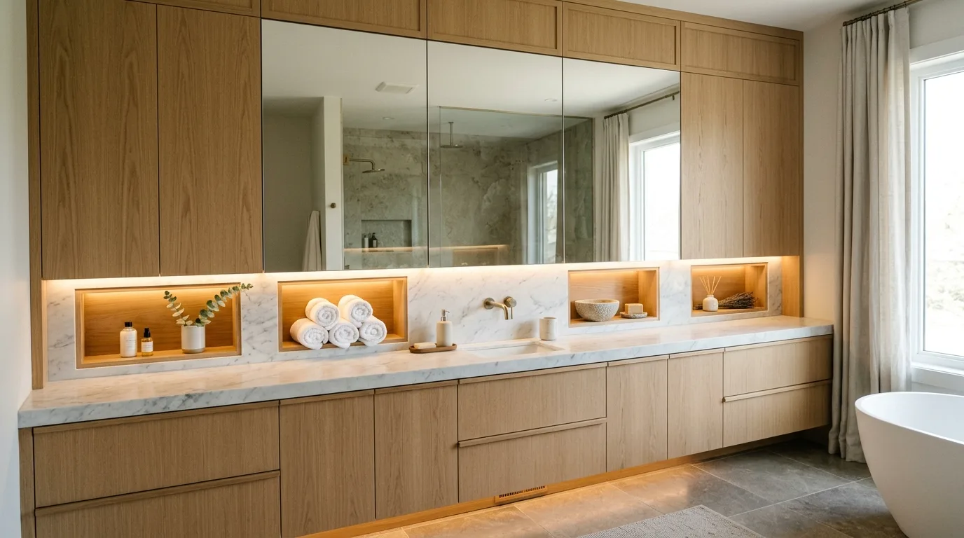 A DIY under stair built in cabinet installation with flush doors and hidden storage compartments, no people