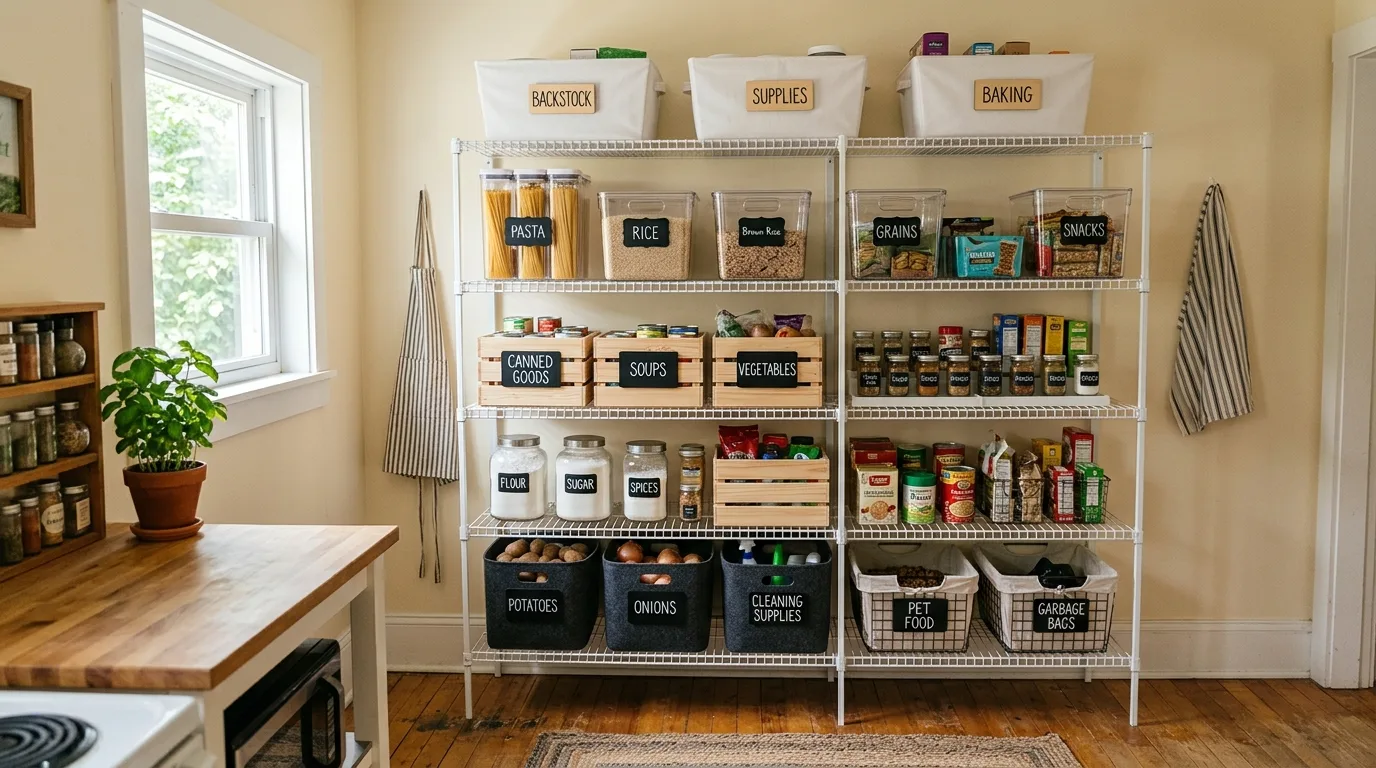 A clever DIY pantry cabinet with spice racks built into the inside of the doors, no people