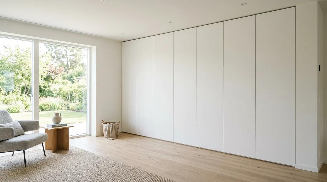 A DIY living room storage cabinet with fluted doors and an open display section above, no people