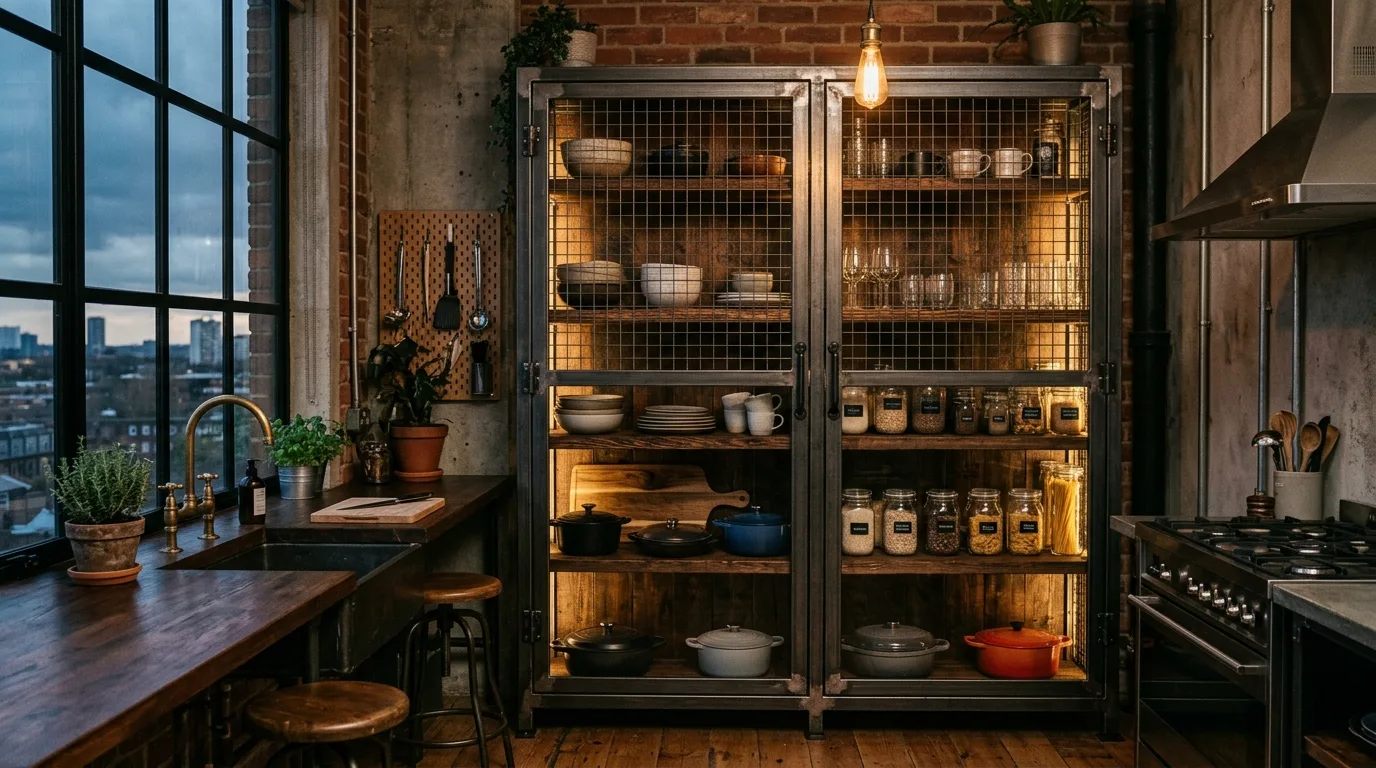 Tall DIY bookcase cabinet doors with glass panels and grid muntins, no people