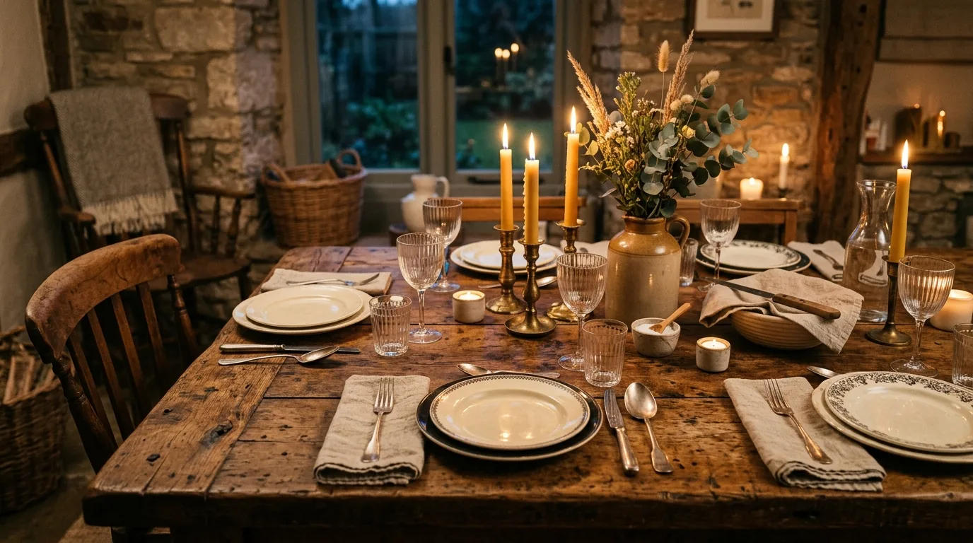 A DIY butcher block dining table with a double pedestal base, no people