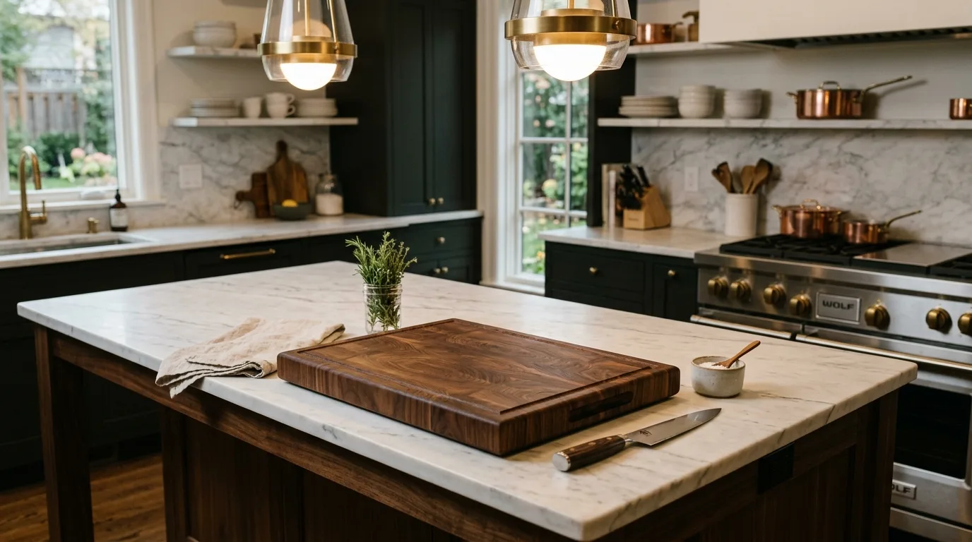 A handmade DIY butcher block cutting board set with nesting sizes, no people